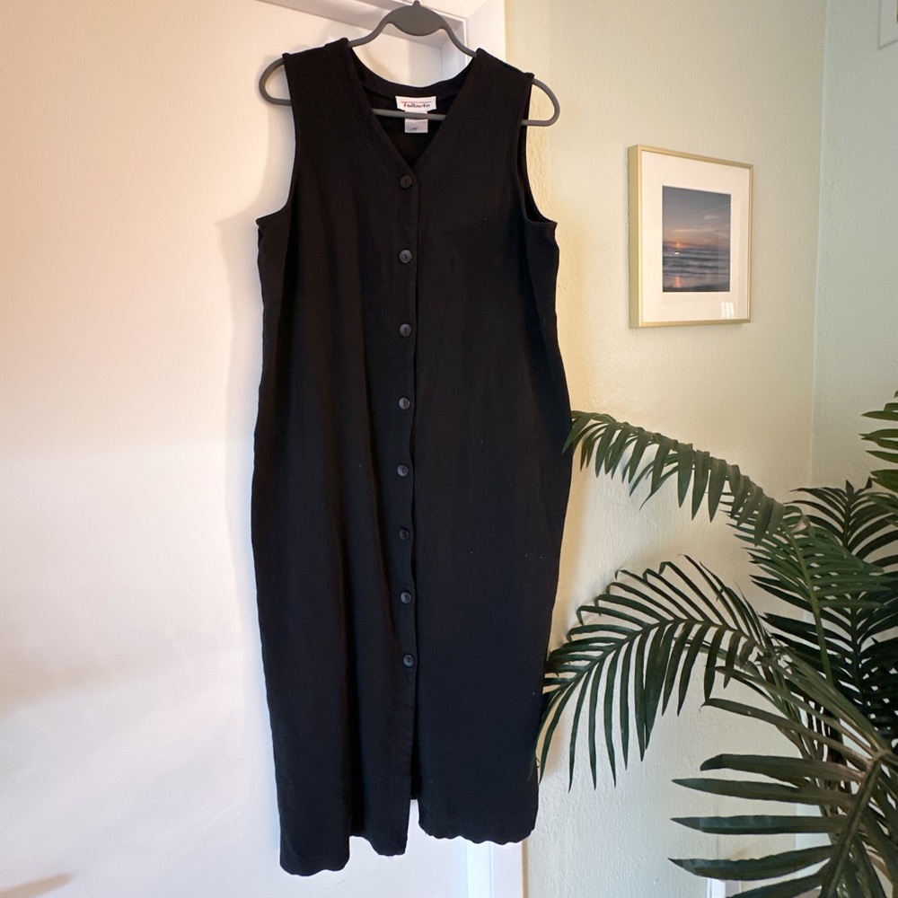 Talbots Vintage Black Button Front Midi Dress | Size M